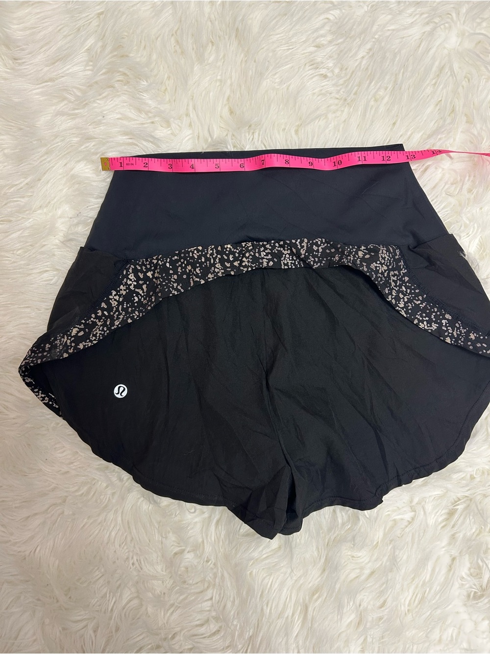 Lululemon Black Running Shorts Reflective Print Wide Waistband Athletic